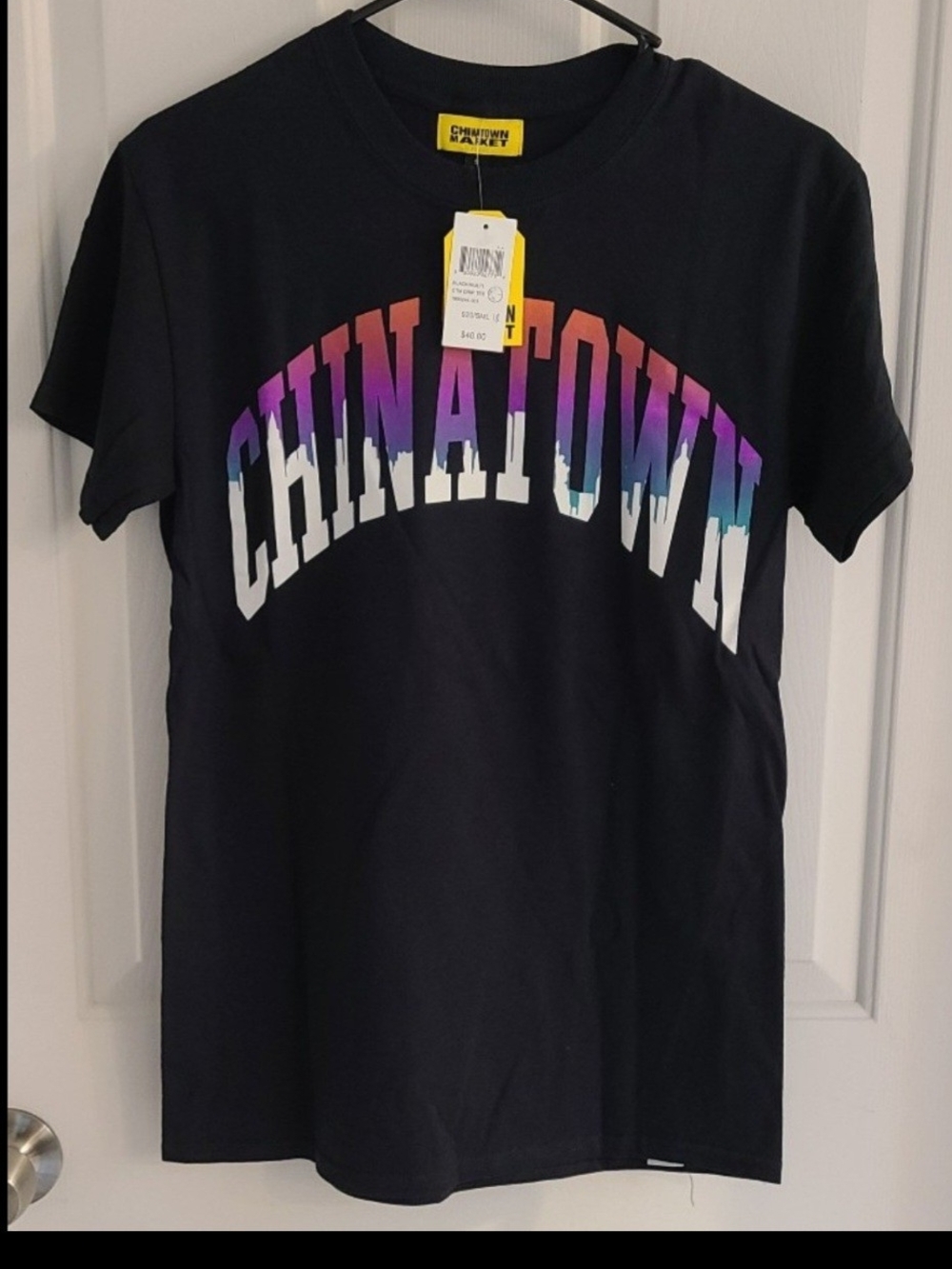 Chinatown Market Black Short Sleeve Tee with Multicolor Gradient Arch